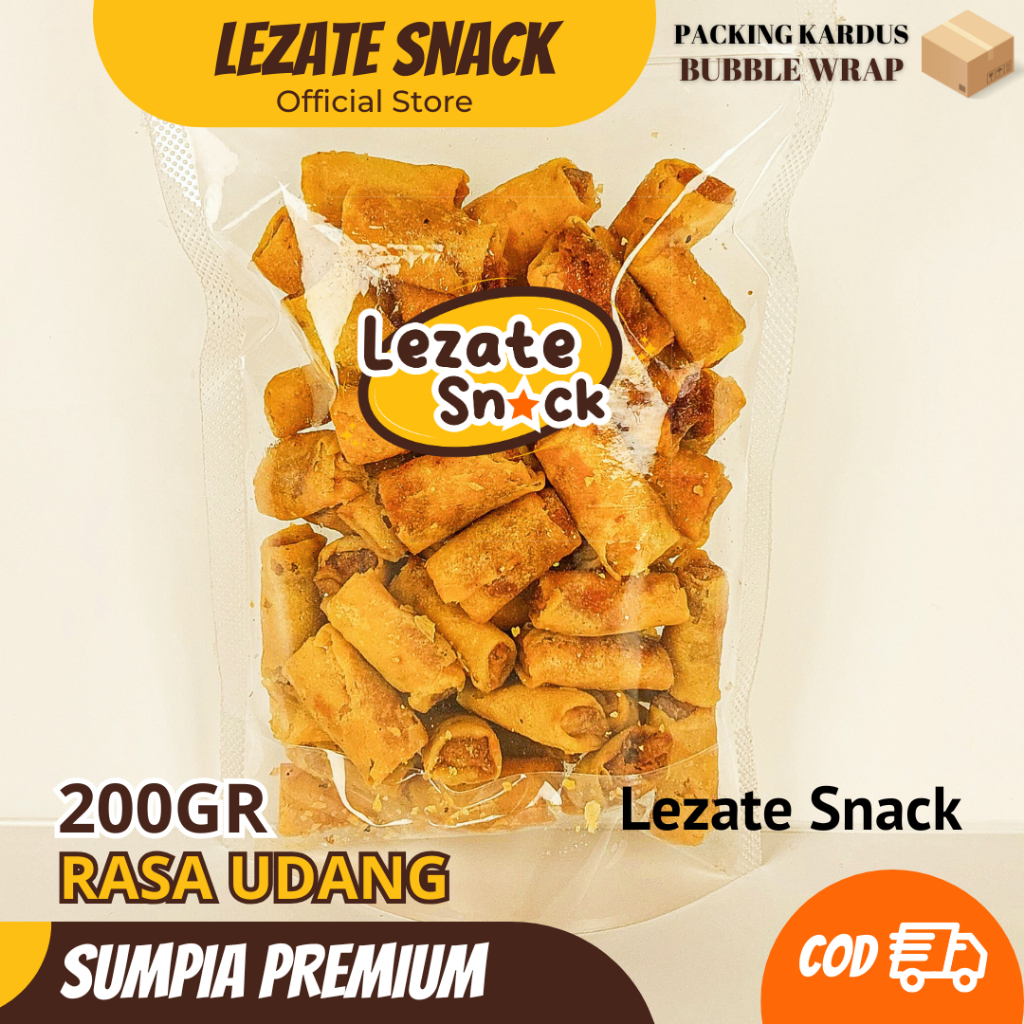 

Sumpia Udang Premium 200GR Empuk Kiloan Murah Renyah Enak / Sumpia Abon Udang Premiun Ebi Pedas Manis Lezate Snack LEZATE