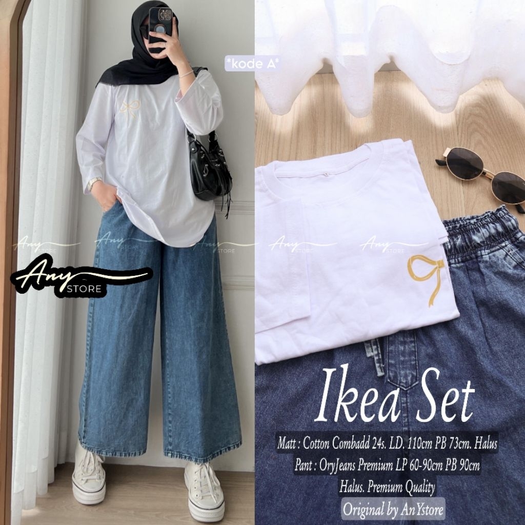 IKEA SET CELANA JEANS MIX KAOS COMBED BY ANY - | oneset setrok setcel setelan Wanita Terbaru ori by 
