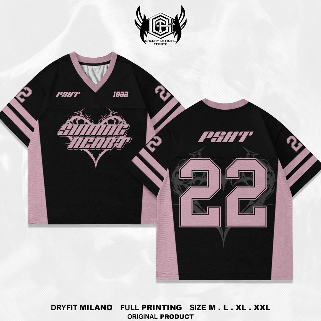 jersey psht pink hitam shining heart