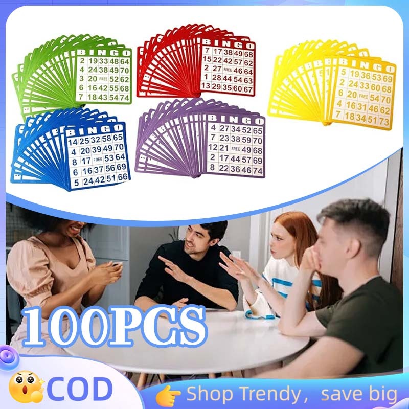 100pcs Kartu Bingo Lengkap Kartu Bingo Permainan Bingo 5 Warna Papan Bingo