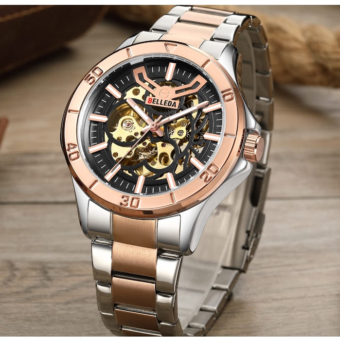 Belleda Jam Tangan Pria Automatic SN 9482 Original Anti Air  Stainless Steel Fashion Mewah