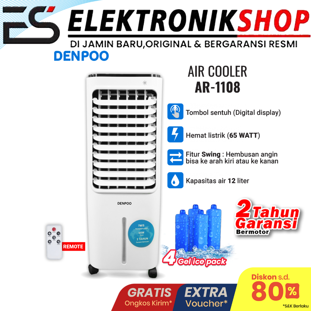 DENPOO AIRCOOLER AR 1108XF 12 Liter Kipas Angin Portable Kipas Angin Fan Tower Kipas Angin Lantai Pu