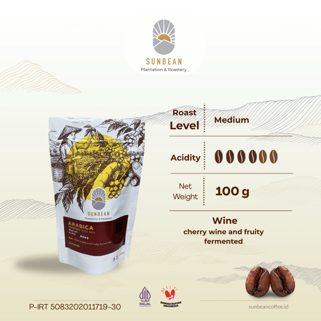 Kopi Full Arabika Wine Medium Coffee Roast 100g by SUNBEAN
