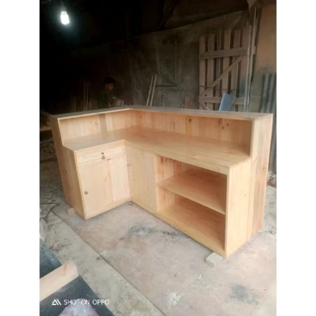 MEJA KASIR L kayu jati belanda/meja resepsonis/meja kayu jati belanda