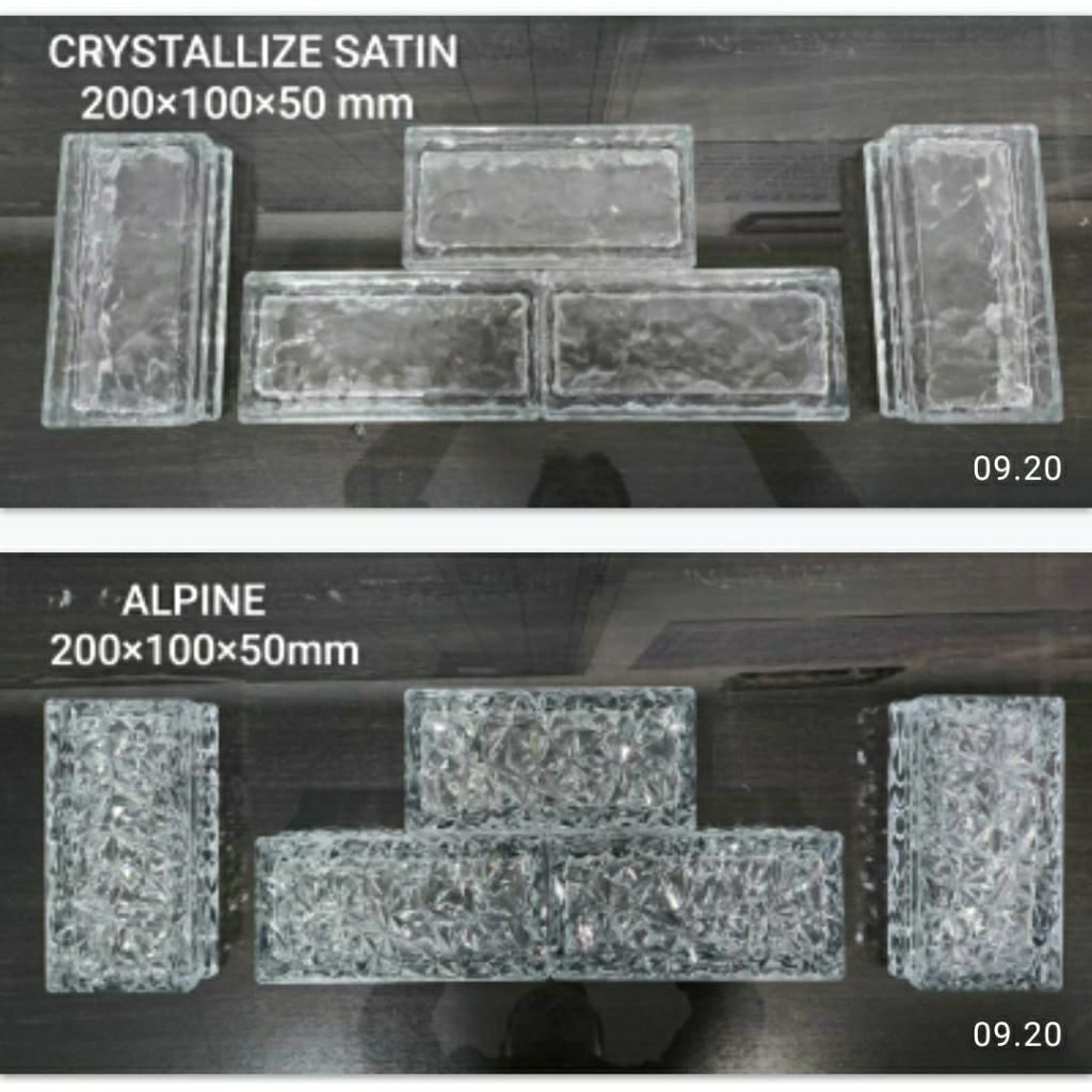 READY STOK  10X20 BLOK KACA GLASS BLOCK ASS BLOCK / KACA BLOCK MULIA GLASS CORAK CRYSTALLIZE SATIN, 