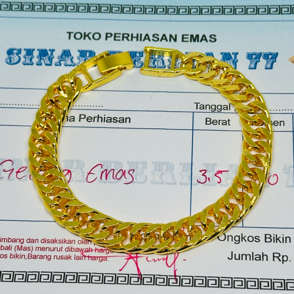 Gelang Tangan Emas Muda 3,5Gr Kadar 750 Motif Rantai Free Nota