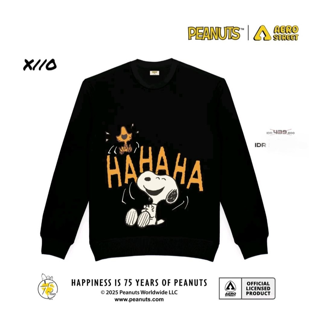 Aerostreet Crewneck Snoopy Laugh Hitam Sweater Sweatshirt BADAA                            Snoopy Pe