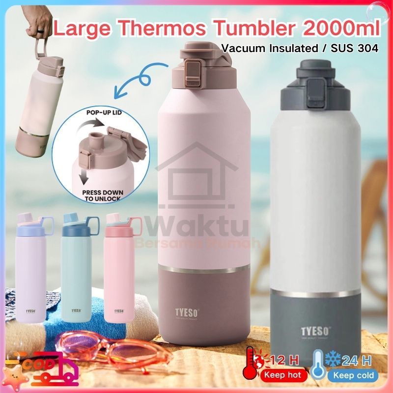 [COD] Vacuum Insulated Large Thermos Tumbler 2000ml Double Wall 304 Stainless Steel Tumbler Outdoor 