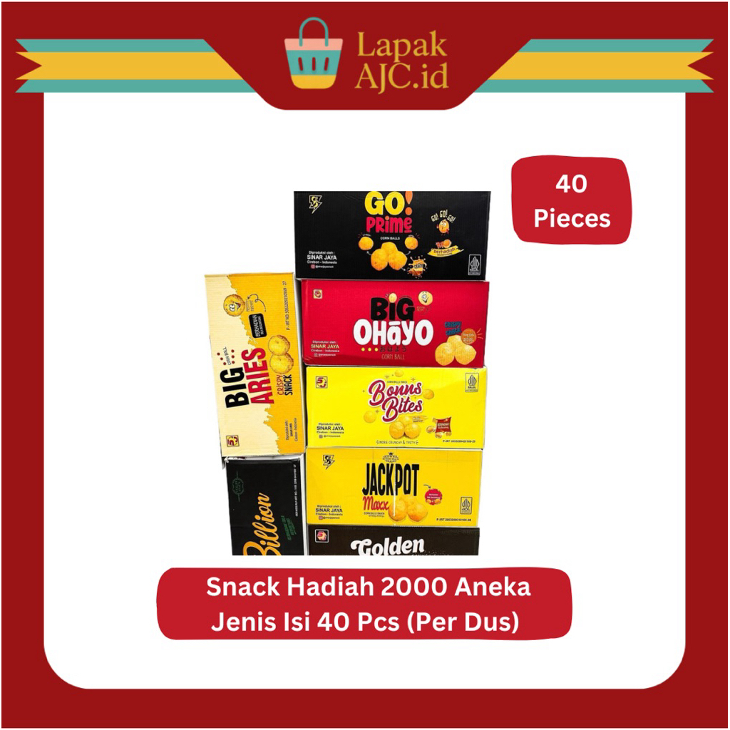 

Snack Hadiah $$ Isi 40 Pcs/Dus (Jackpot Max, Billion, Big Ohayo, Bonns Bites, Big Aries, Go Prime)