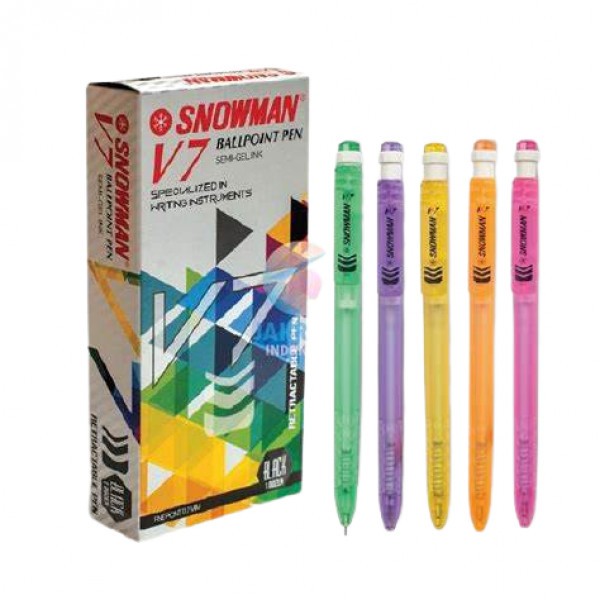 

(1 PACK) Snowman Ballpoint Pen V-7 | Pulpen Semi Gel Ink 0.7mm Retractable Warna Pastel (1 Pack Isi 12 pcs)