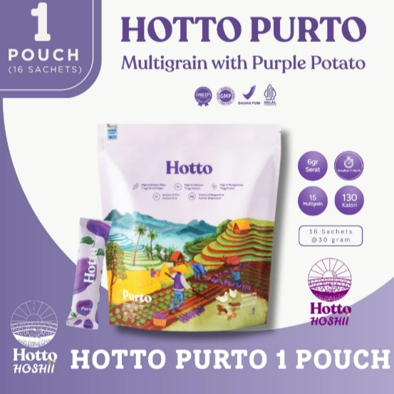 

PROMO HOTTO PURTO MULTIGRAIN ( 1 POUCH ISI 16 SACHET ) WITH PURPLE POTATO UBI UNGU ORIGINAL BPOM