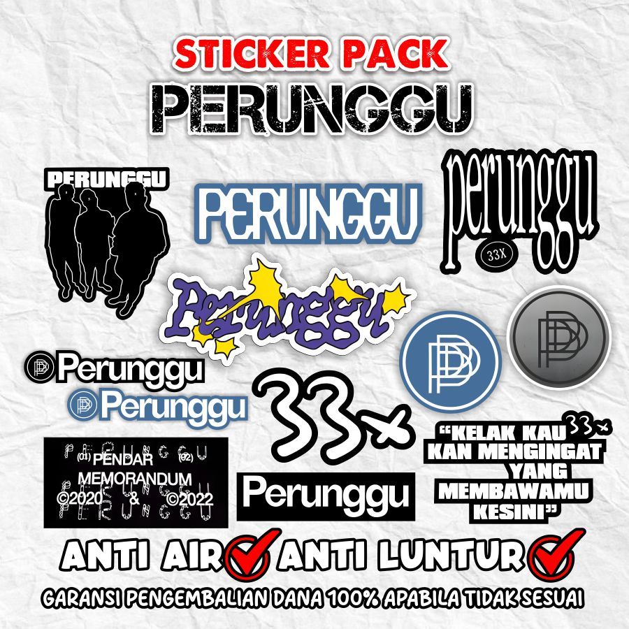 

SyndicateMusicMerch Sticker Pack Band PERUNGGU bahan Vintil Tahan Air Sudah Terpotong Sesuai Pola Gambar