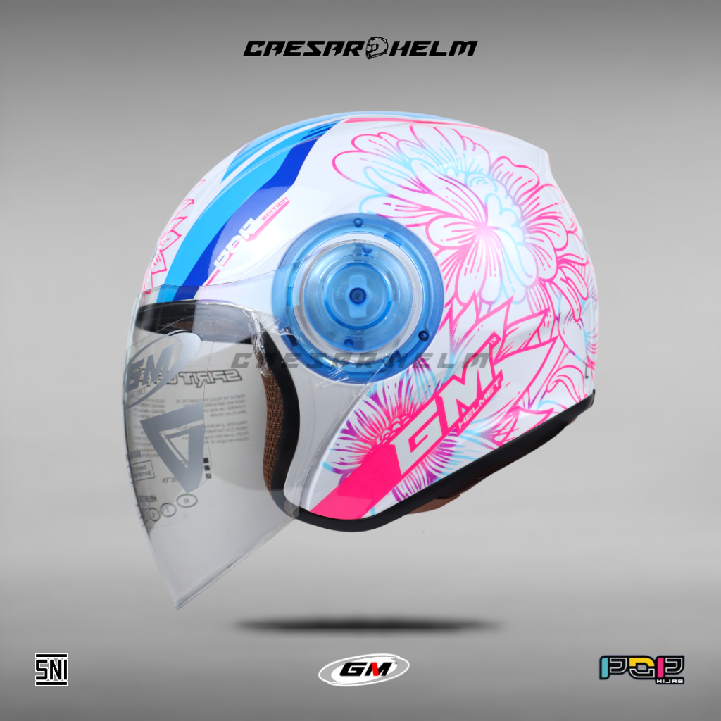 GM POP Hijab Sunflower - White/Blue - Helm Half face - Helm Hijab