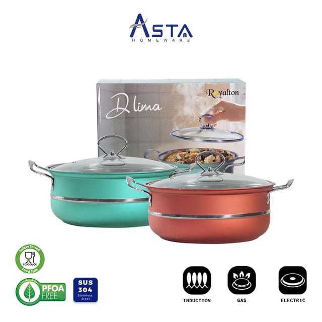 ASTA Panci Set Stainless Steel Tebal Tutup Kaca DLima Susun 5
