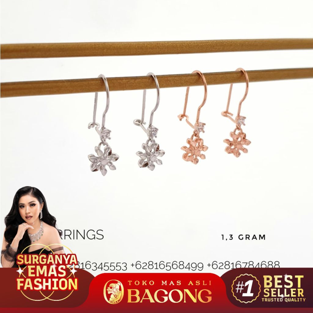 ANTING FASHION SNOW 17K/750 ASLI BAGONG GOLD,BAGONG EMAS
