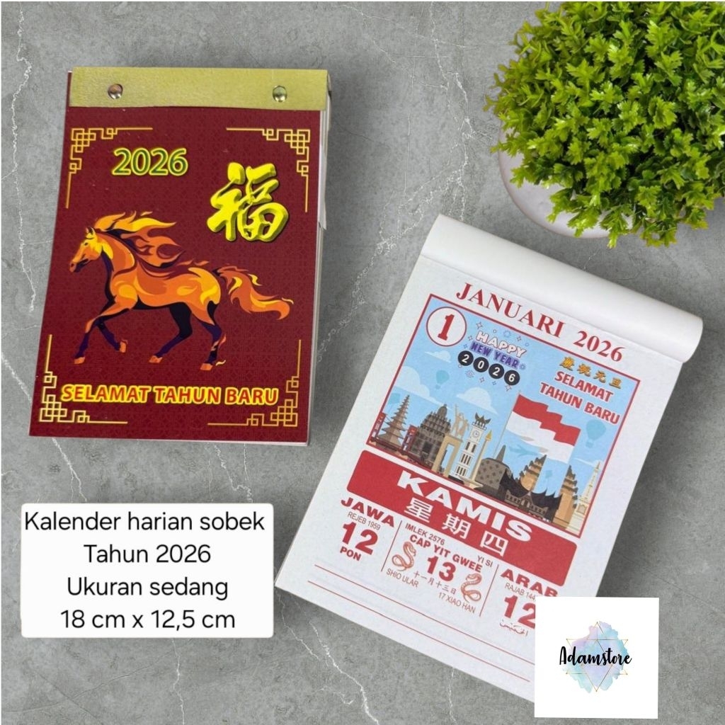 

Kalender harian sobek tahun 2026 kalender harian PNC lokal ukuran medium sedang