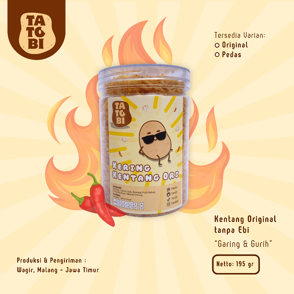 

Kering Kentang Tanpa Ebi Tatobi Varian Rasa Pedas ukuran 195 gr
