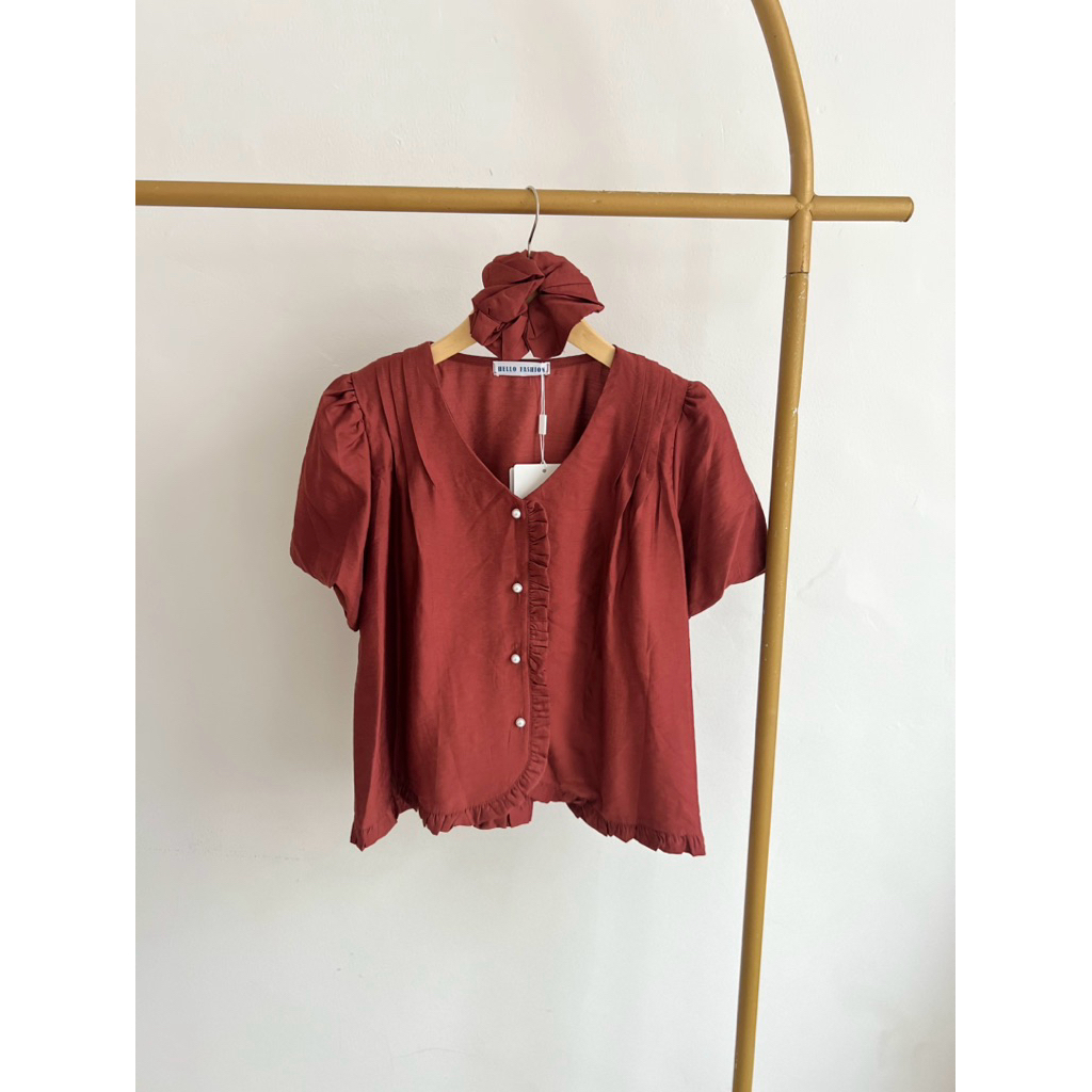 SL350 | TOP LENGAN BALON | ATASAN LENGAN BALOON FREE IKAT RAMBUT | ATASAN FREE SCRUNCHIE BY HELLO BA