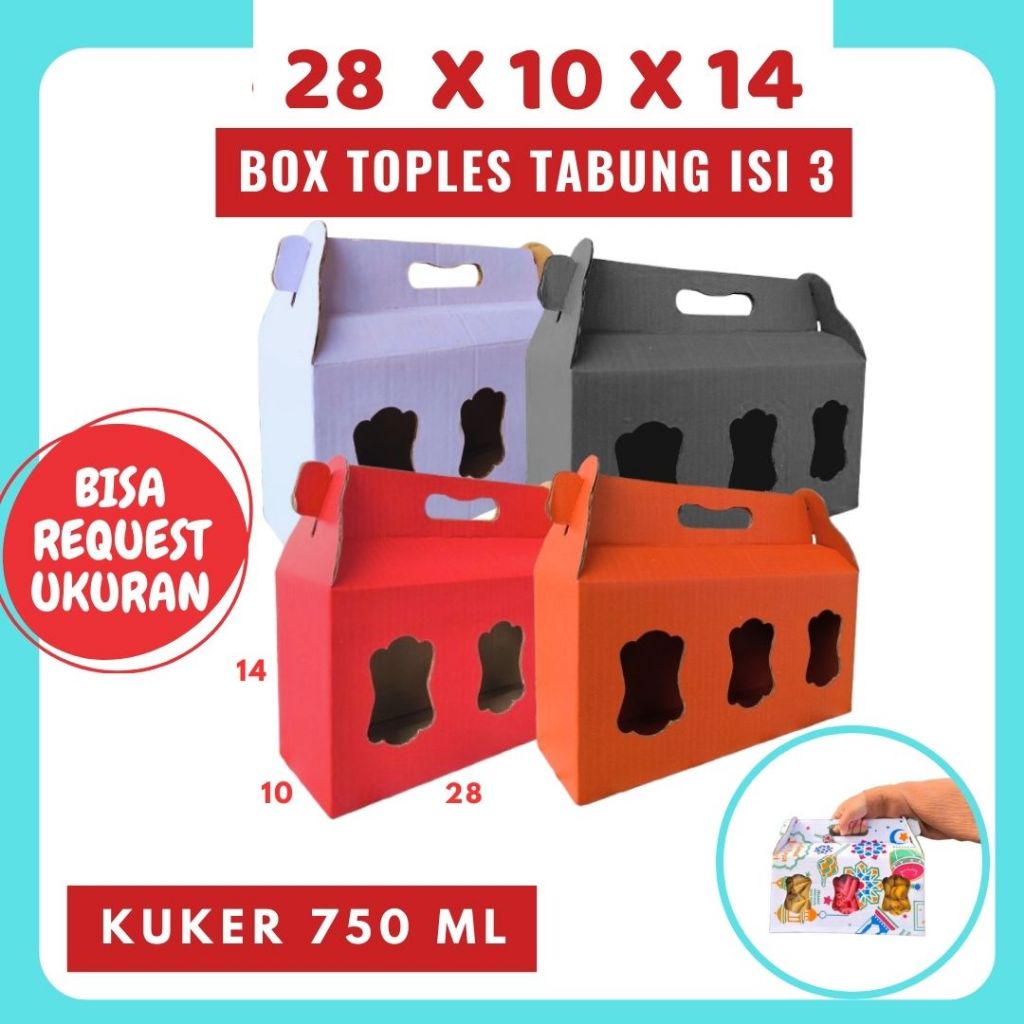 

Box Kue Kering 28x10x14 Jinjing (KUKER TOPLES JAR 3x750ml) Kardus Parcel Lebaran Idul Fitri Hampers