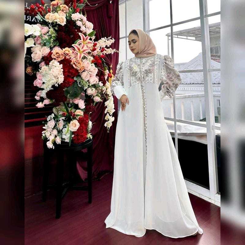 Qanitaa Dress Material Ceruty Tuan Putri Mix Patten Gamis Only Exlusive By Elly Arsy