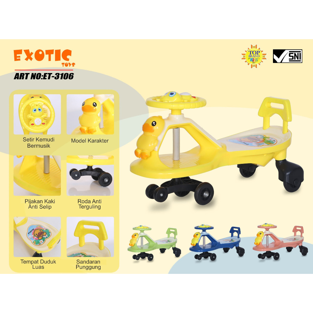 Mainan Anak Dorong Stir Musik dan Lampu Swing Car EXOTIC ET 3101 / Magic Car Exotic ET-3102