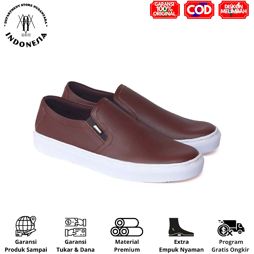 uawshoesofficial x SEPATU SLIP ON | CEVANY MORI BROWN - Sepatu Casual Slip On Kulit Pria Original