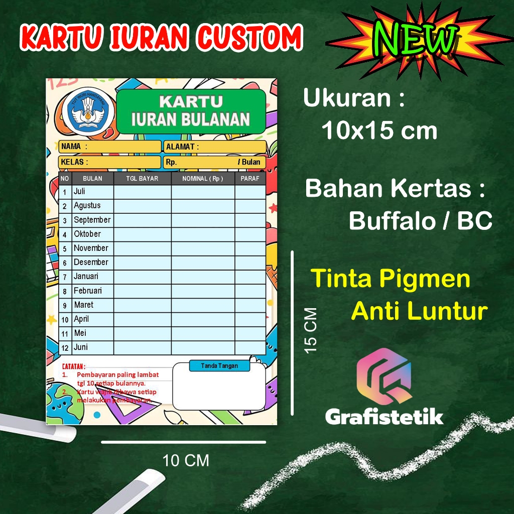 

CUSTOM KARTU IURAN PEMBAYARAN SPP/KAS/IURAN BY GRAFISTETIK