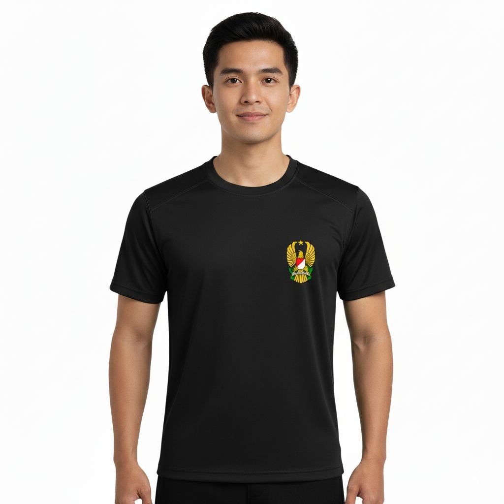 Kaos Olahraga TNI Dryfit Pria Army Hitam Hijau | Baju Training Gym Running |Kaos Dryfit Pria Logo TN