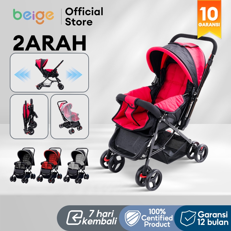 BEIGE Stroller Bayi Lipat Portabel 1-Tombol, Ringan & Mudah Dibawa, Cocok untuk Bayi Baru Lahir