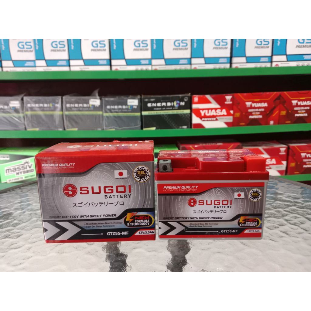 Aki Sepeda Motor SUGOI ( GTZ-5S 12V 3.5 AH ) Beat, Mio J, Mio GT, Mio soul, Xeon, Vixion, Blade, Rev