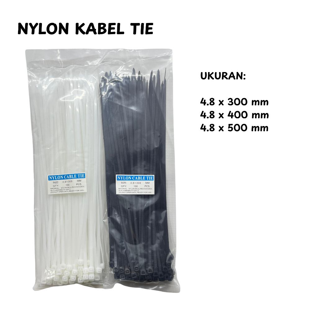 

KABEL TIE TIES TIS TALI RIPET 4.8MM X 300 400 500MM HITAM PUTIH