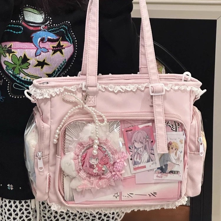 Tas Transparan Jepang Anime Badge Ita Bag Cosplay Tote Selempang Wanita Mahasiswi Sekolah Kuliah (Gr