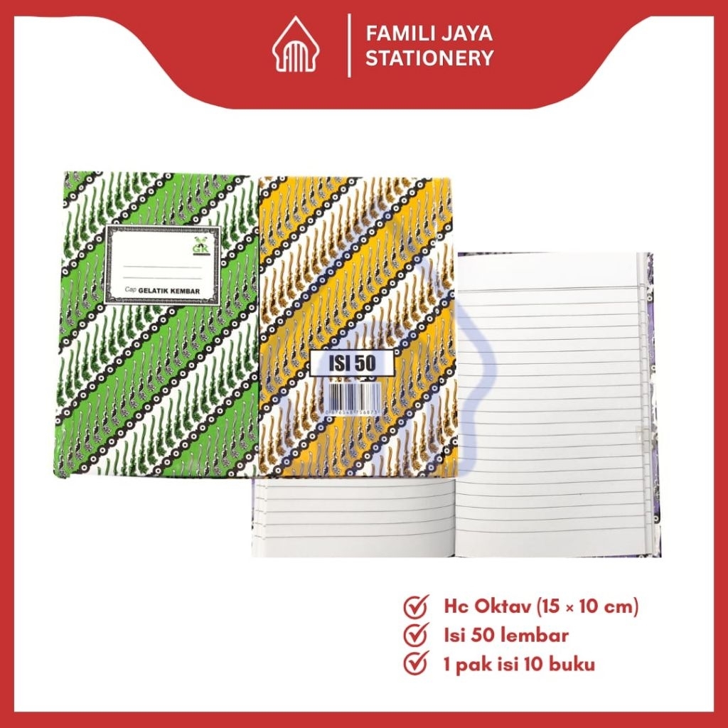 

GELATIK KEMBAR Buku Tulis Hard Cover Batik Oktavo Isi 50 Lembar