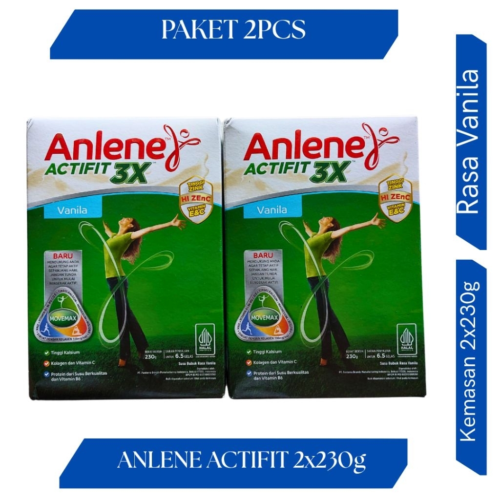 

PAKET 2PCS, ANLENE ACTIFIT RASA VANILA KEMASAN 2x230g, EXP MARET 2026