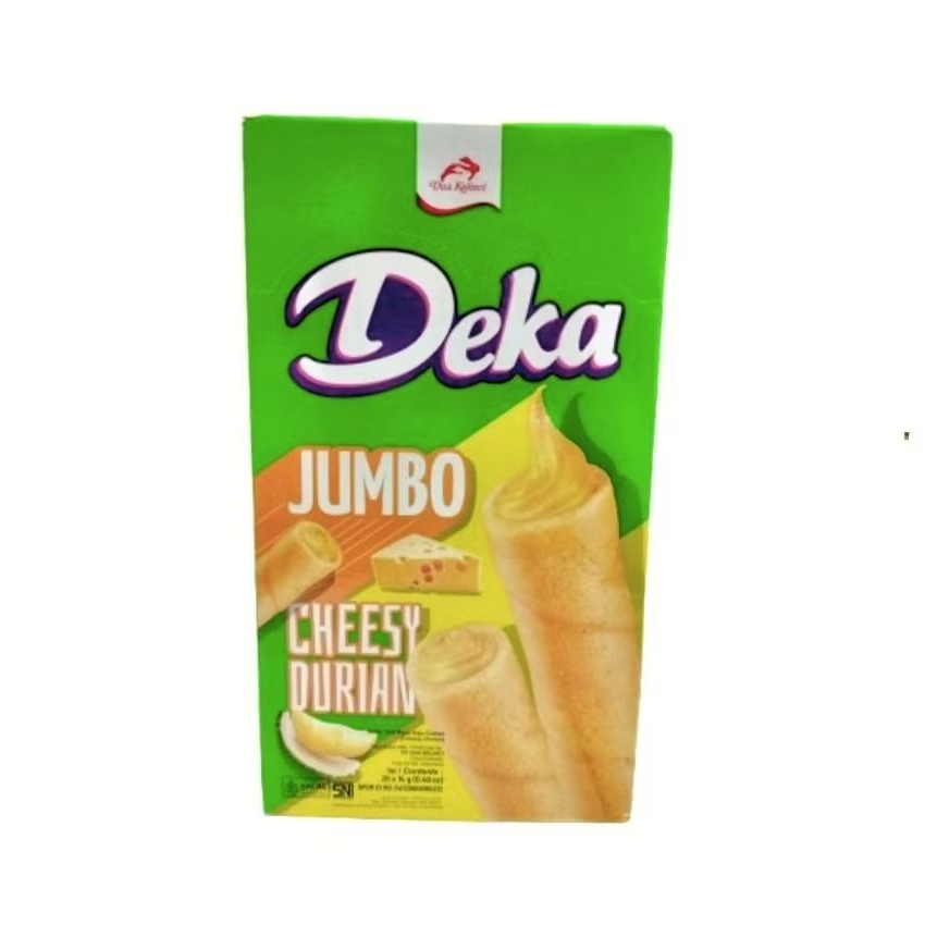

Deka Jumbo Cheesy Durian | Wafer Roll Rasa Keju Durian Isi 20 × 14 g