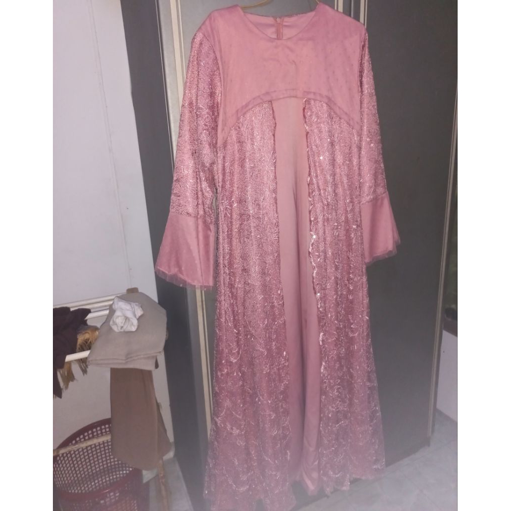 Gamis Pesta Wanita Brukat Tile Dusty Pink Prlvd