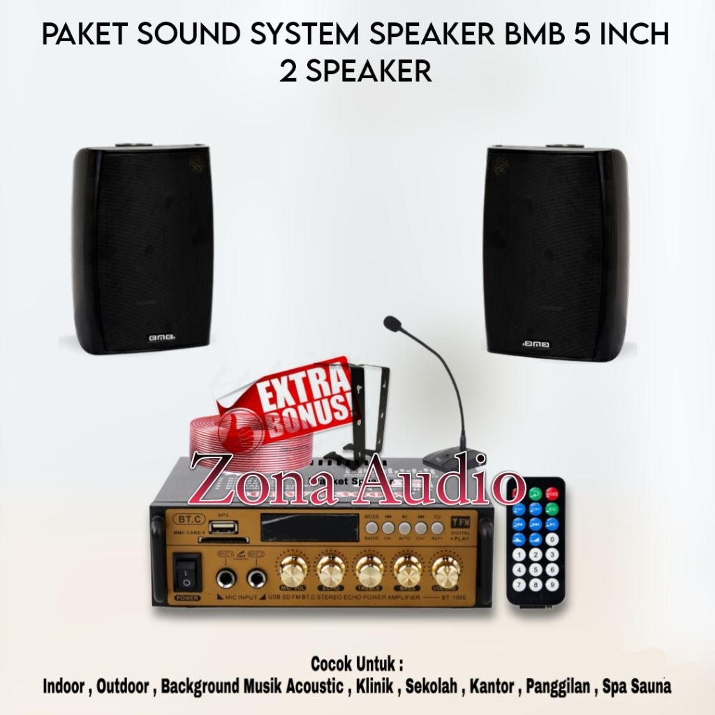 PAKET SOUND SYSTEM CAFE RESTO PANGGILAN SPEAKER BMB 5 INCH 2 SPEAKER ORIGINAL MURAH BERKUALITAS ( MI