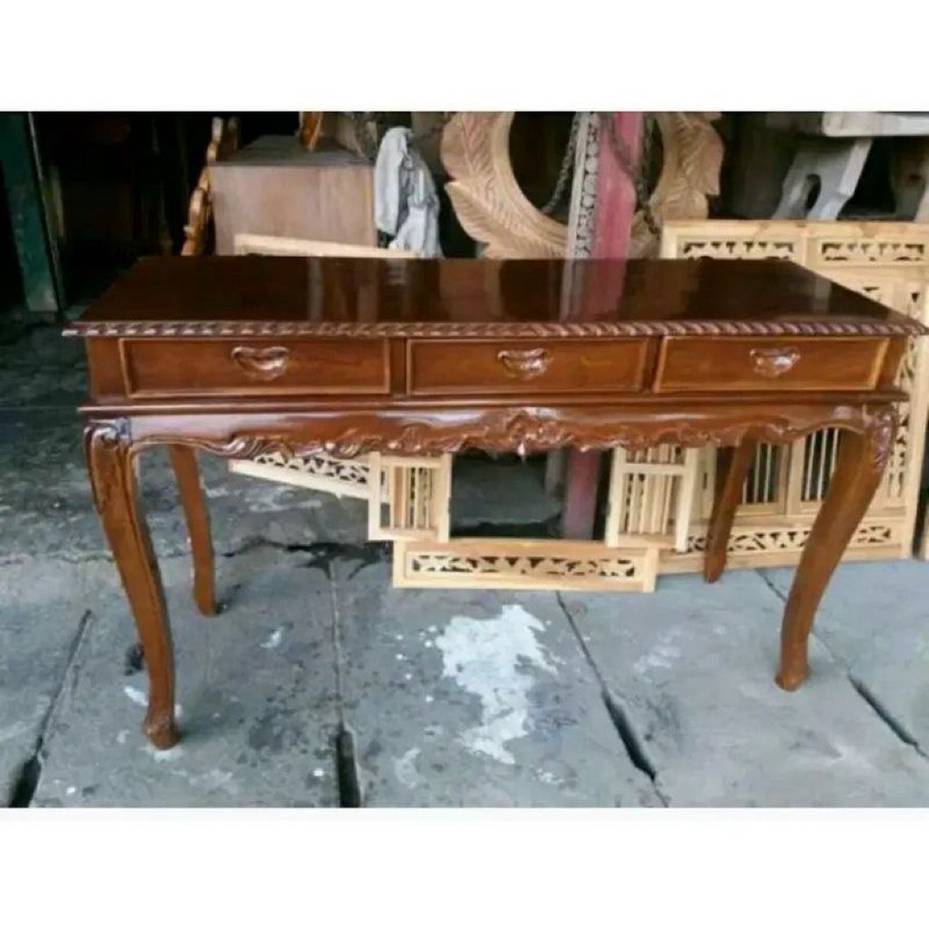 meja konsul ukir laci 3 / meja konsul ukir kayu jati /meja konsul jati