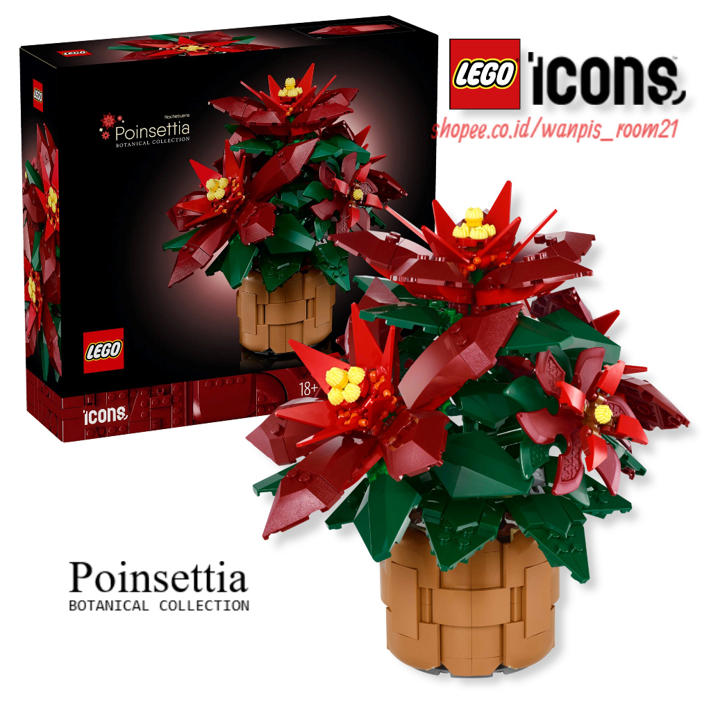 LEGO Icon 10370 Poinsettia - Lego Botanical Collection Pajangan Pot Bunga