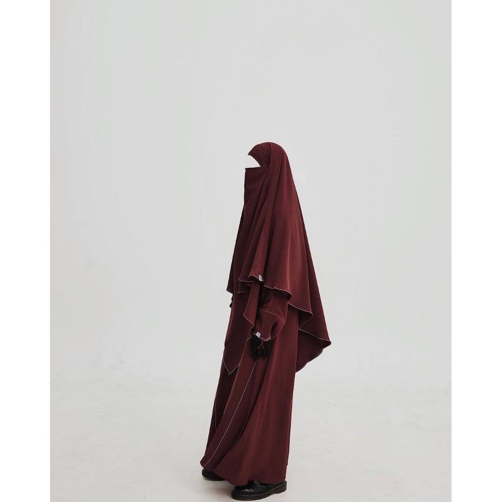 Preloved SATU SET Stitch Abaya set Khimar Nonpad Elmadina abaya elmadinaabaya
