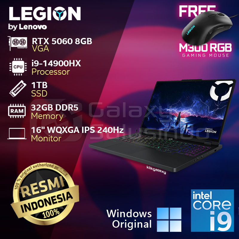 LENOVO LEGION PRO 5 16IRX10-54ID - GeForce RTX 5060 Intel Core i9-14900HX 1TB SSD 32GB RAM Notebook 