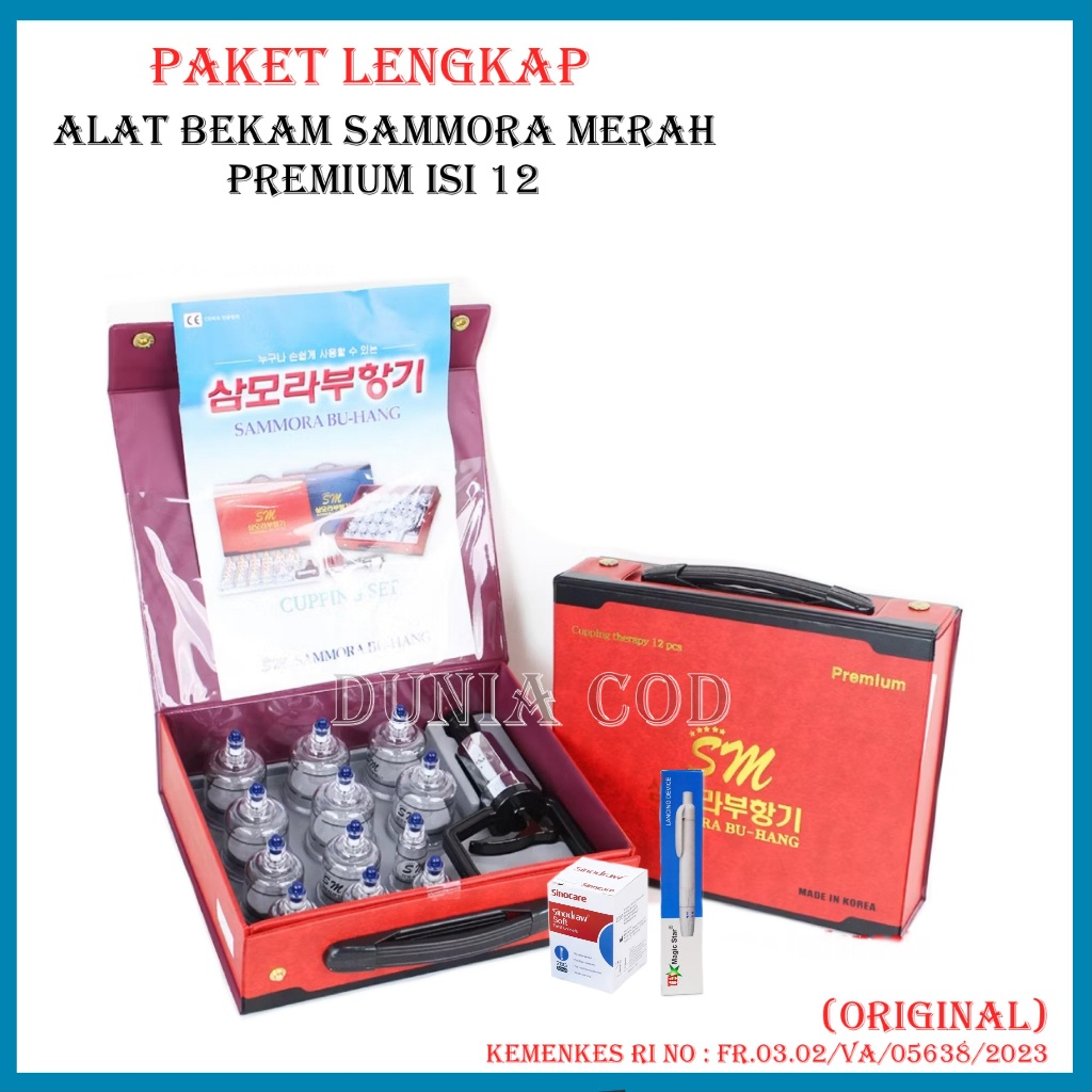 Paket Lengkap Alat Bekam Sammora Korea Isi 12 Tas Merah dan Biru Premium / Kop Angin SM 12 + Pen MS 