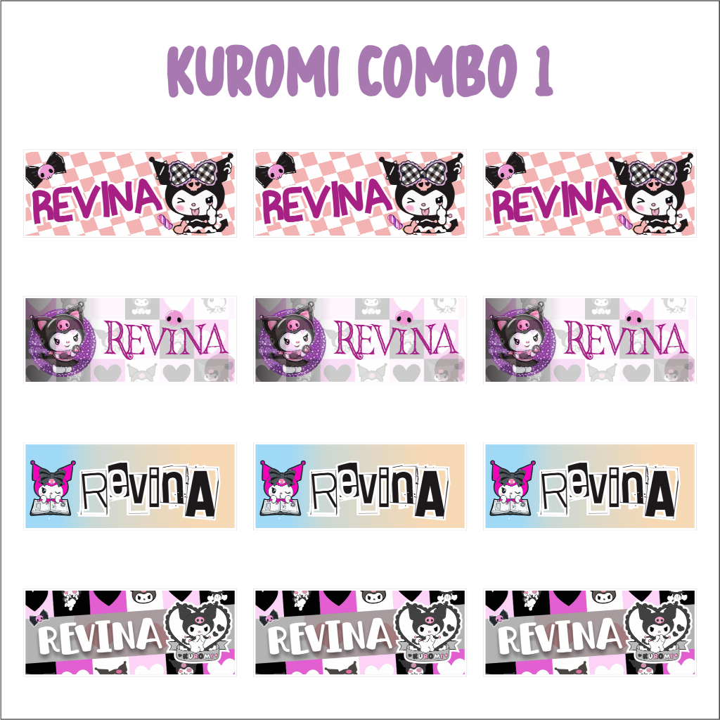 

COMBO KUROMI Sticker Nama Custom Vinyl Stiker Nama Label Nama Waterproof Laminasi Premium