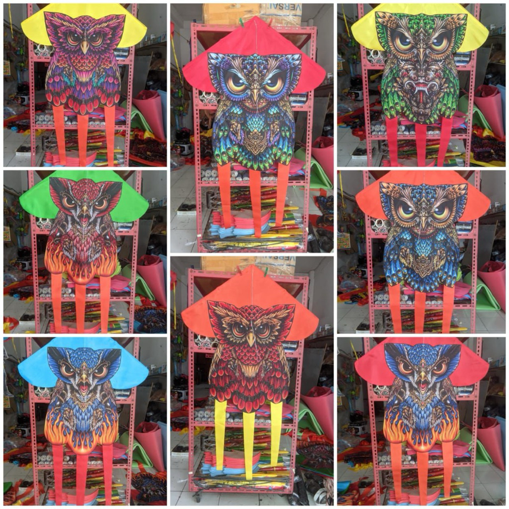 Layangan Layang Kain Celepuk Jumbo Printing-Sowangan Burung Hantu-Sowangan Kain Barong-Layangan Kain