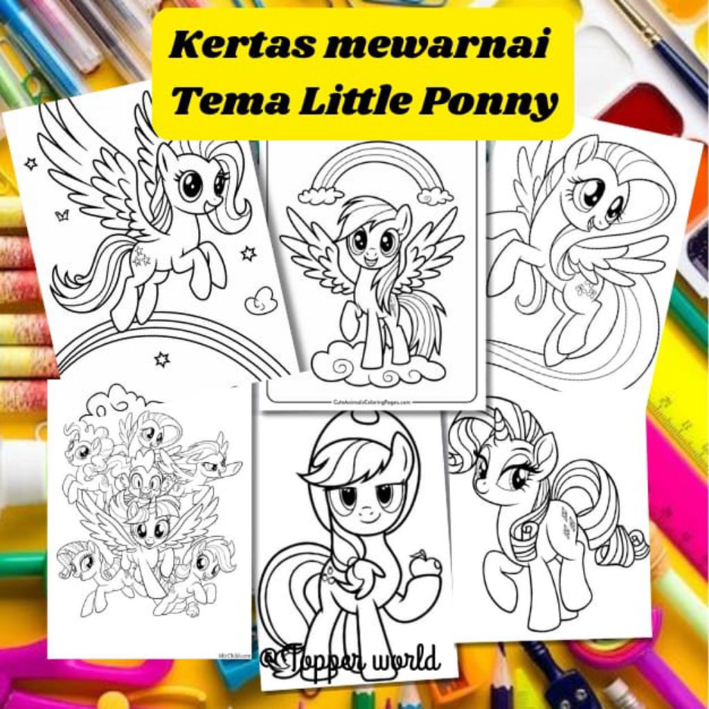 

20 LEMBAR KERTAS MEWARNAI ANAK TEMA Little Ponny (READY LANGSUNG KIRIM)