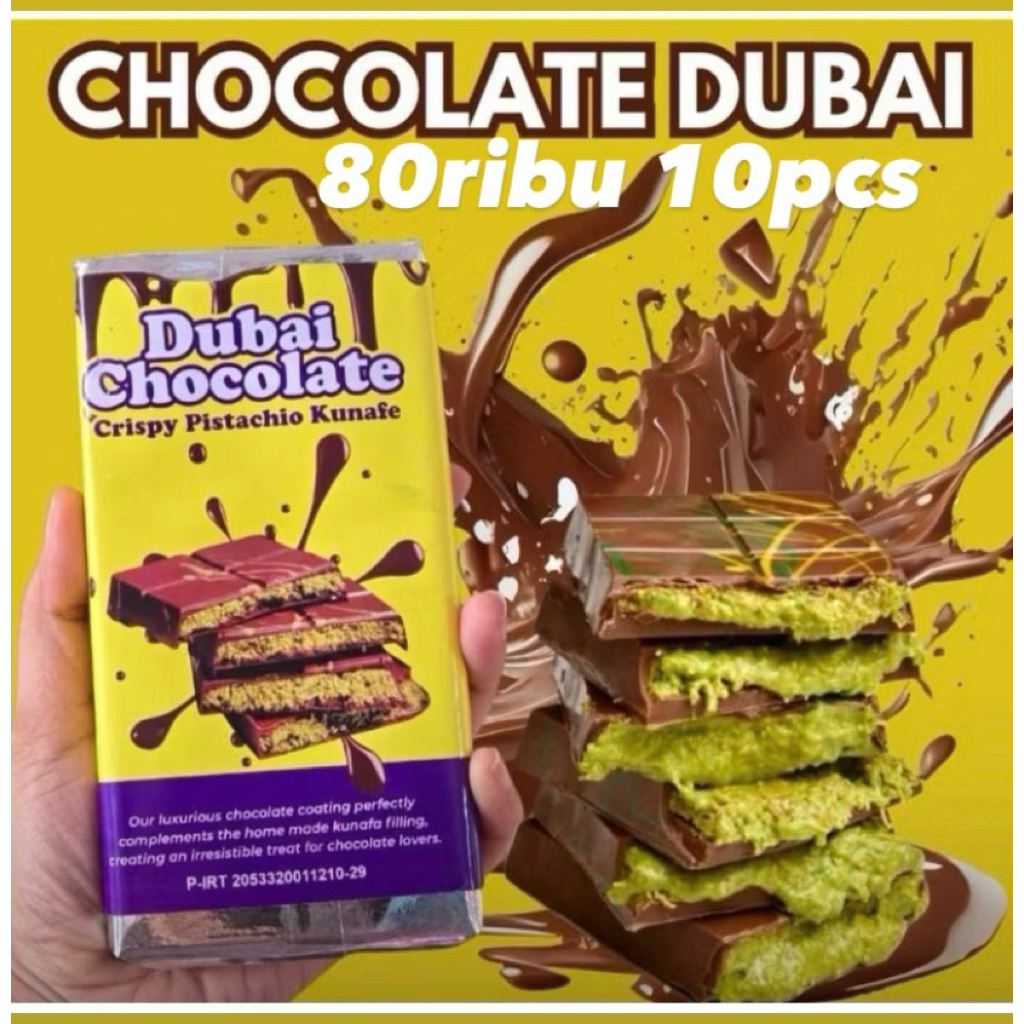

Coklat Dubai Original Crispy PISTACIO KUNAFE, 80ribu 10pcs premium coklat viral lembut meleleh