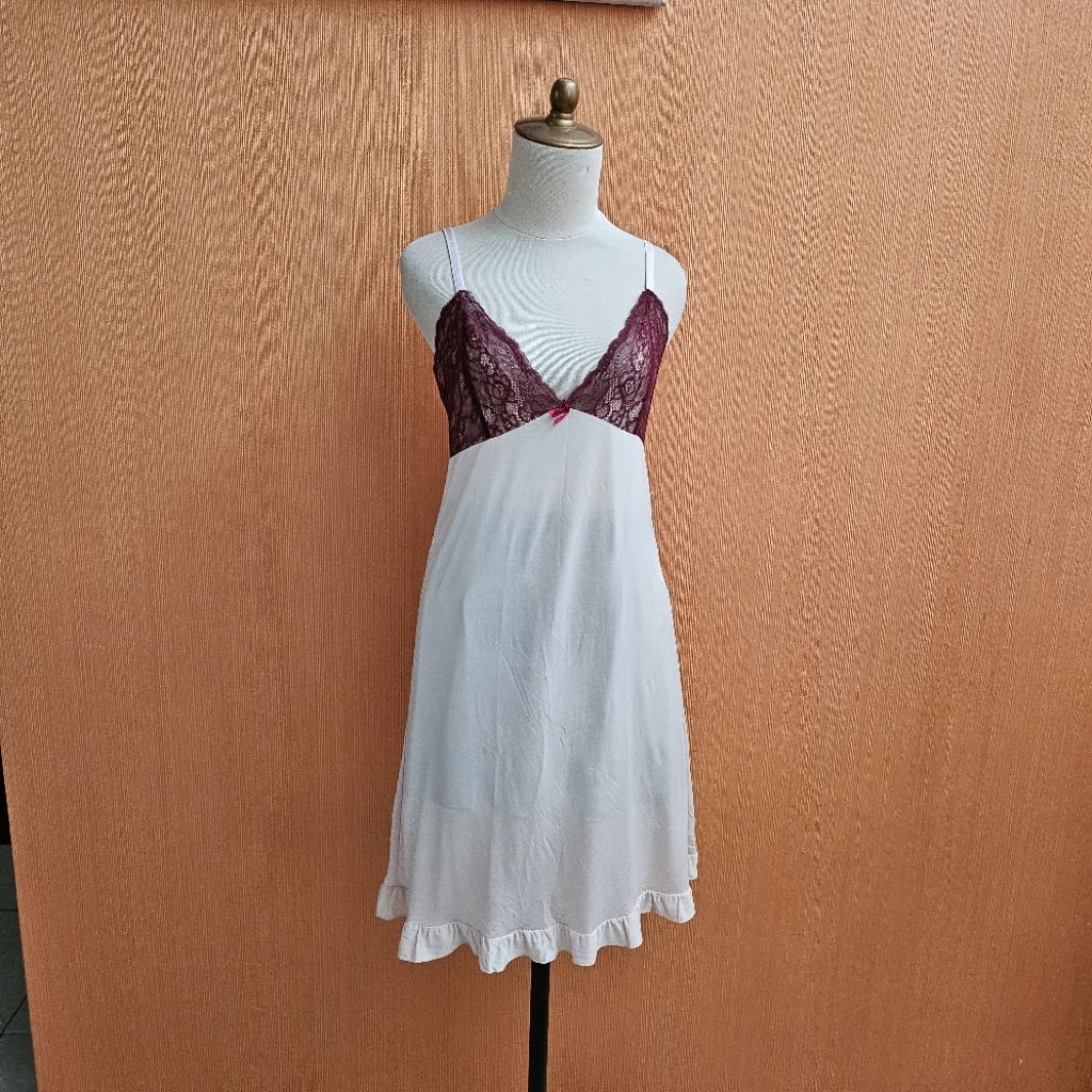 mini dress wanita lingerie cream ST.YVES cewek M tank MEWAH sexy lingerie baju tidur