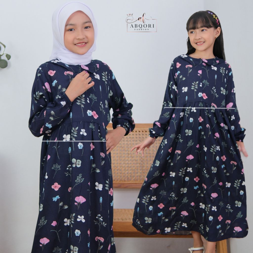 Gamis Midi Dress Anak Rayon 5-12 Thn Bunga | Abqori