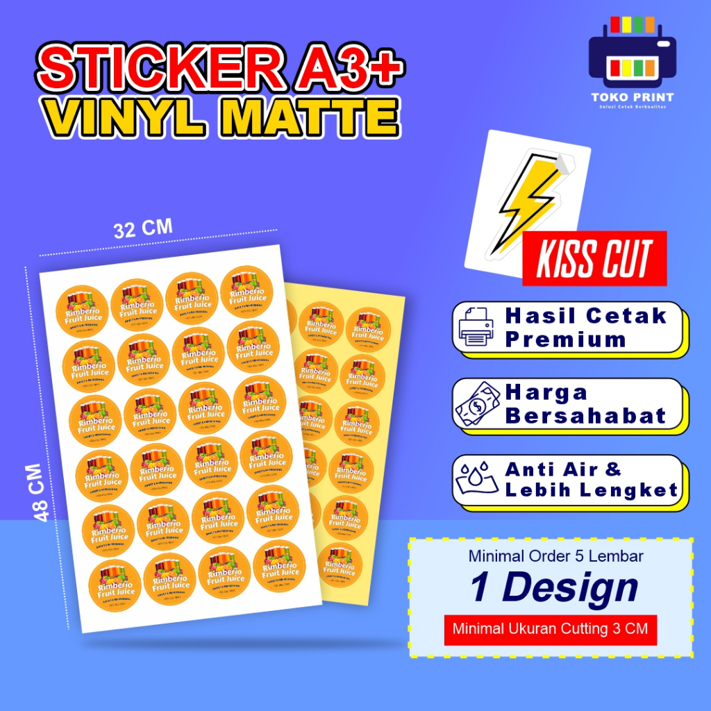 

Cetak Stiker Vinyl Matte Kisscut Waterproof | Print Sticker Custom Anti Air