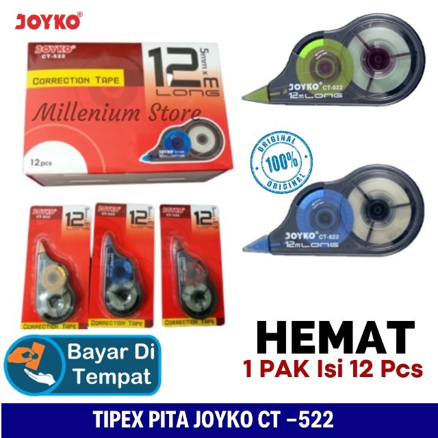 

[ PAK ISI 12 ] JOYKO Correction Tape Pita Koreksi CT-522 / CT-522PTL 12 Meter / Tpex Kertas Joyko GROSIR 1 LUSIN
